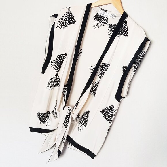 Vintage Soo Yung Lee 100% Silk Sleeveless Tie Front Kimono Vest Cardi Dot Bow 10 - Picture 13 of 13